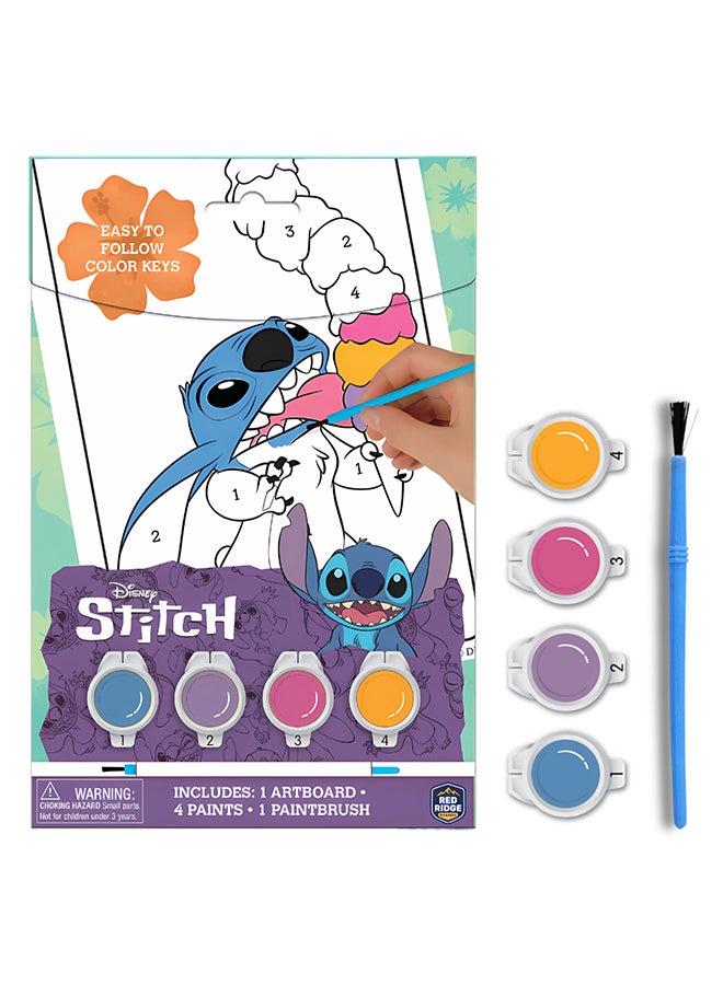 Disney Stitch Paint by Number | 1 Art Board, 4 Paints & 1 Paint Brush | Easy to Follow Color Keys |Age 3+ - Image 1