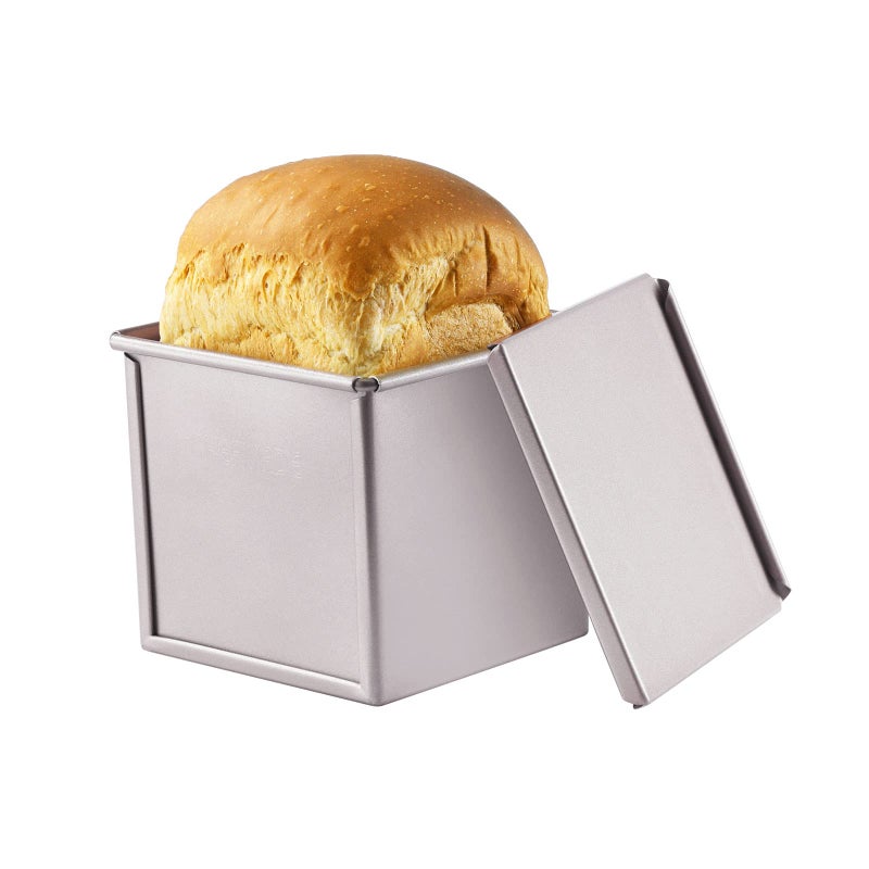 CHEFMADE Mini Pullman Loaf Pan with Lid 055Lb Dough Capacity NonStick Rectangle Flat Toast Box for Oven Baking 39 x 39x 39Champagne Gold