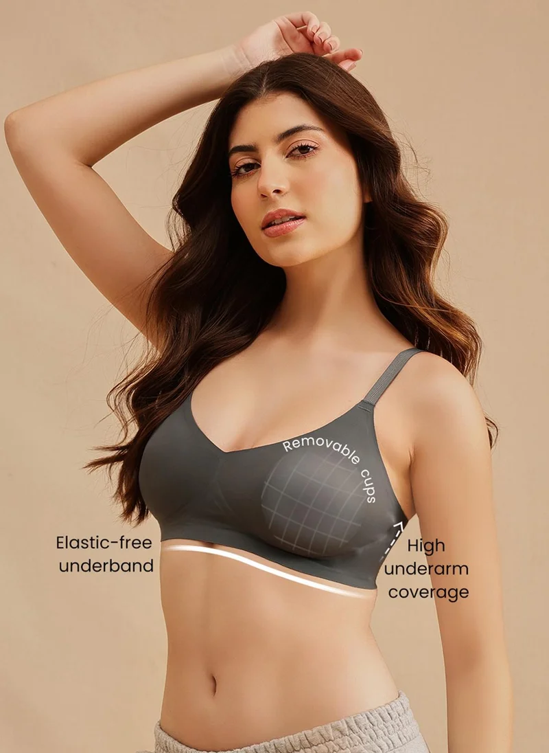 كلوفيا Clovia Seamless Bonded Padded Non-Wired Full Coverage T-shirt Bra in Dark Grey