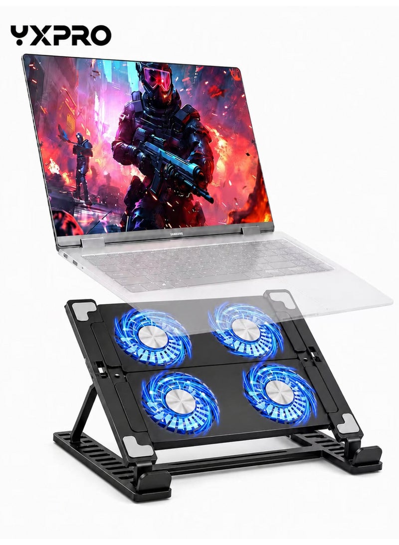 YXPRO Laptop Cooling Pad, Foldable Portable Gaming Notebook Cooler Stand with 4 Quiet Fans, 10-Level Adjustable Height, RGB Light and Stable Support for 15.6–21 Inch Laptops, Tablets & Drawing Boards - Image 1