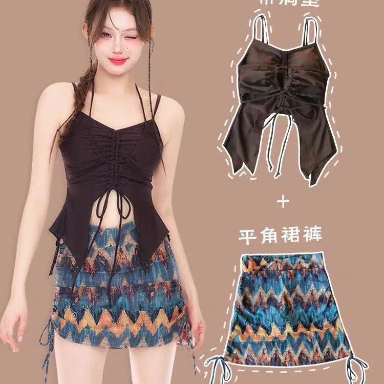 Sexy bikini split three-piece bikini swimsuit female seaside holiday online celebrity Conservative belly covering plus size - Image 2