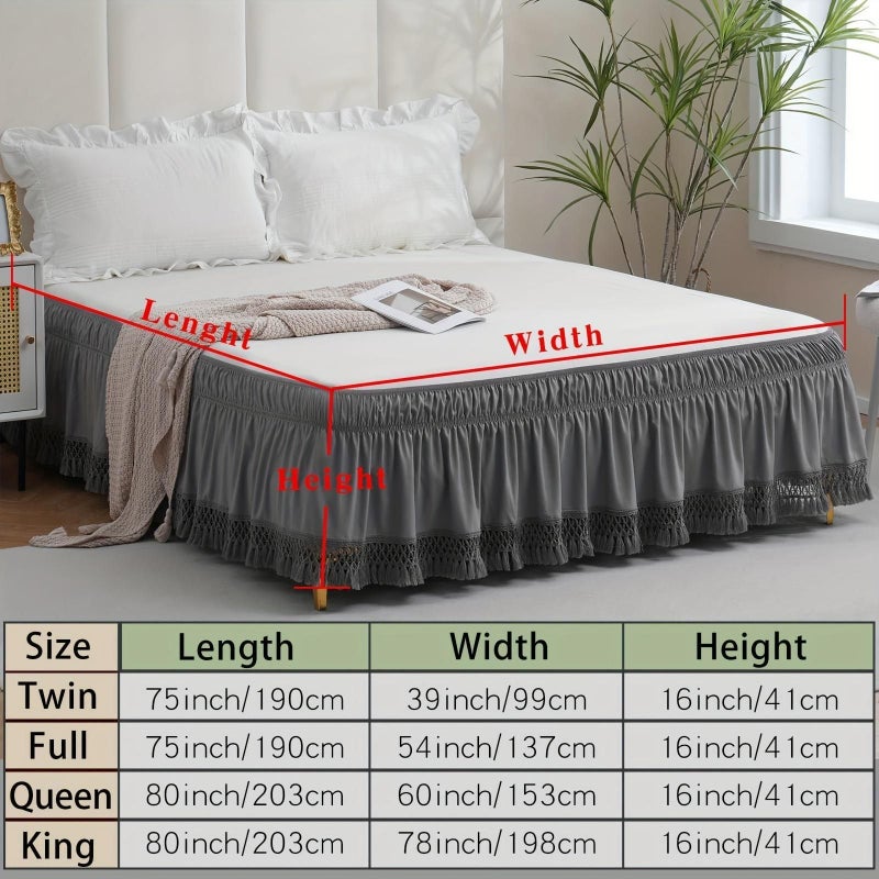 Grey Lace Elastic Bed Skirt Full Size Soft Fringe Bed Cover For Bedroom - Image 3