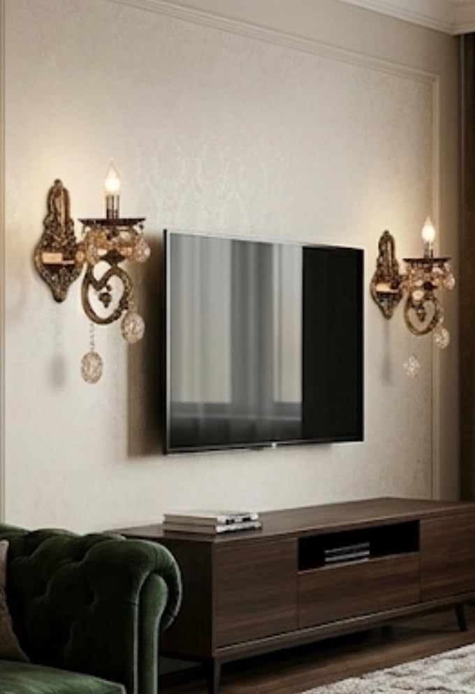 Sanleen Antique Gold Wall Light (Single) – Luxury Chandelier Style Wall Lamp | Decorative Wall Sconce for Living Room, Bedroom, Hallway, Hotel & Home Decor Lighting (Bulb Included) - Image 3