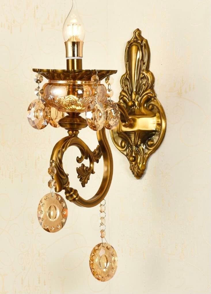 Sanleen Antique Gold Wall Light (Single) – Luxury Chandelier Style Wall Lamp | Decorative Wall Sconce for Living Room, Bedroom, Hallway, Hotel & Home Decor Lighting (Bulb Included) - Image 1