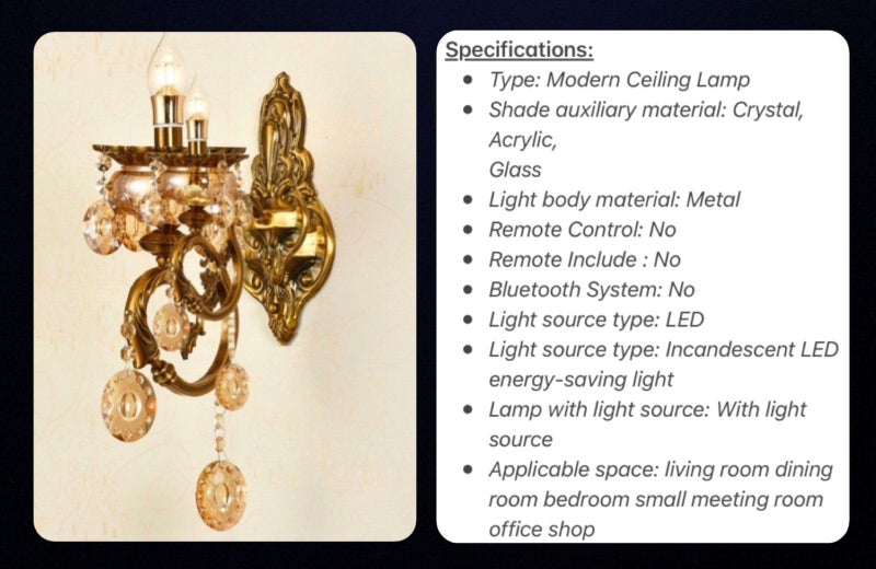Sanleen Antique Gold Wall Light (Single) – Luxury Chandelier Style Wall Lamp | Decorative Wall Sconce for Living Room, Bedroom, Hallway, Hotel & Home Decor Lighting (Bulb Included) - Image 4