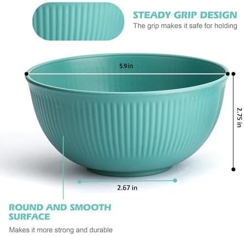 LIANGKEN Unbreakable Cereal Bowls 24 oz Plastic Reusable Light Weight Bowl Set of 6Lightweight Bowls Made of Wheat Straw Fiber Ideal for Salad Soup Ramen Noodles Oatmeal RiceSnack - Image 3
