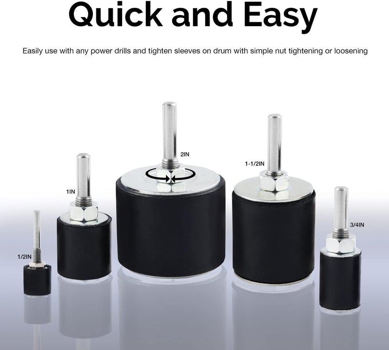 Hiltex 10342 Drum Sander Kit, 26 Pc Set, 1/8 & 1/4" Drive Spindle Sander For Woodworking, Spindle Sander Sleeves & 5 Rubber Sanding Drum For Drill, Sanding Arbor, 1" Drum Sander Paper, 80 & 120 Grit - Image 2