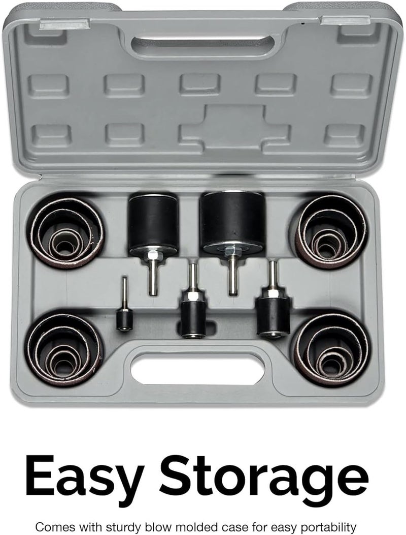 Hiltex 10342 Drum Sander Kit, 26 Pc Set, 1/8 & 1/4" Drive Spindle Sander For Woodworking, Spindle Sander Sleeves & 5 Rubber Sanding Drum For Drill, Sanding Arbor, 1" Drum Sander Paper, 80 & 120 Grit - Image 4