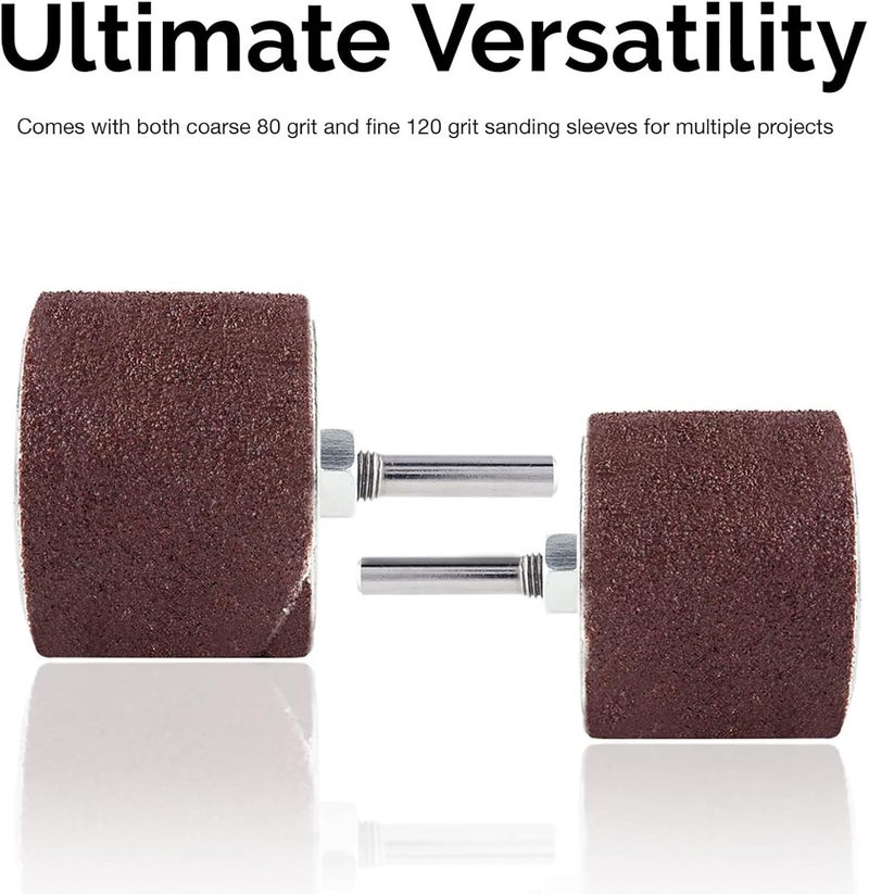 Hiltex 10342 Drum Sander Kit, 26 Pc Set, 1/8 & 1/4" Drive Spindle Sander For Woodworking, Spindle Sander Sleeves & 5 Rubber Sanding Drum For Drill, Sanding Arbor, 1" Drum Sander Paper, 80 & 120 Grit - Image 3