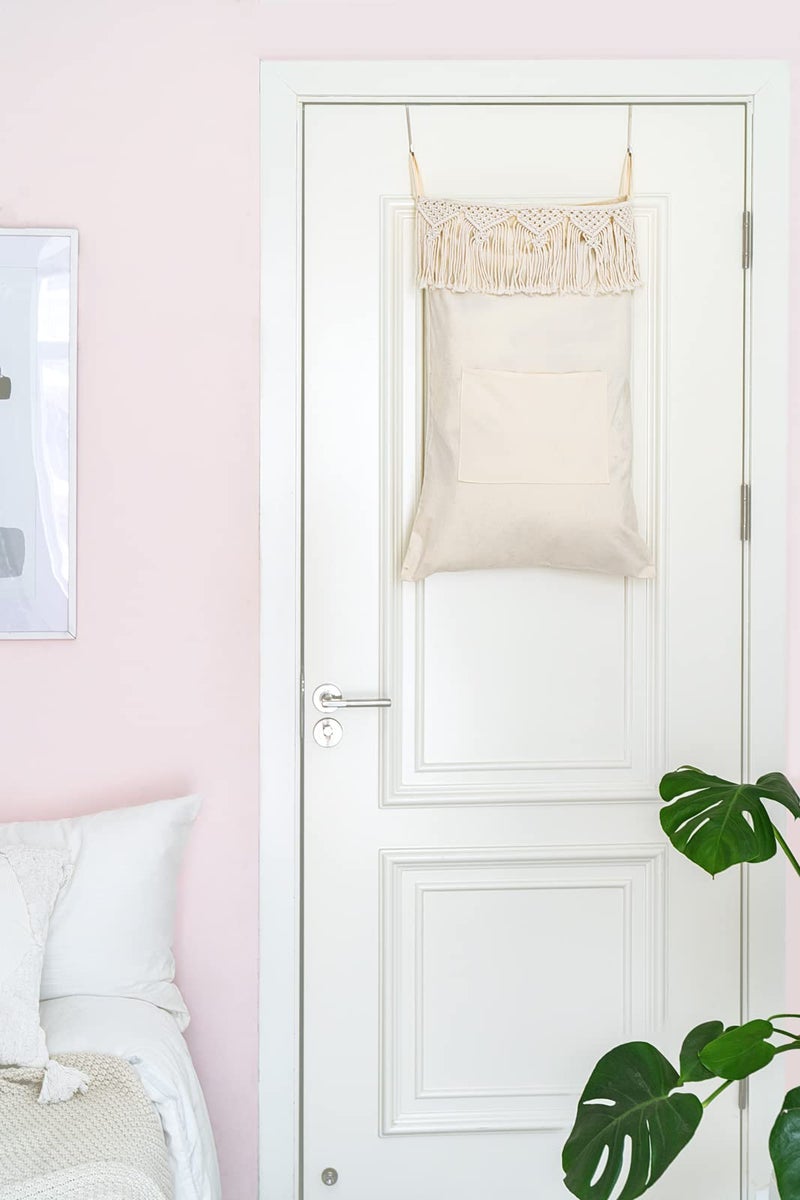 Mkono Macrame Hanging Laundry Hamper with Over The Door Hooks Saving Space Laundry Bag with Zipper and Wide Open Top Boho Decor Hanging Dorm Dirty Clothes Basket, for Bathroom Dorm Home Travel - Image 4