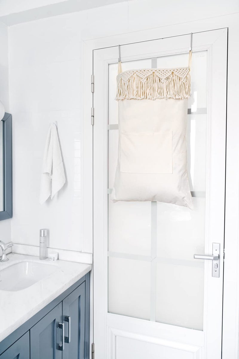 Mkono Macrame Hanging Laundry Hamper with Over The Door Hooks Saving Space Laundry Bag with Zipper and Wide Open Top Boho Decor Hanging Dorm Dirty Clothes Basket, for Bathroom Dorm Home Travel - Image 2