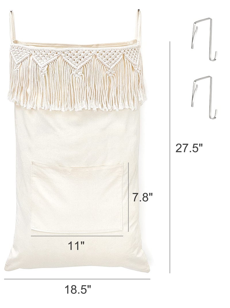 Mkono Macrame Hanging Laundry Hamper with Over The Door Hooks Saving Space Laundry Bag with Zipper and Wide Open Top Boho Decor Hanging Dorm Dirty Clothes Basket, for Bathroom Dorm Home Travel - Image 5
