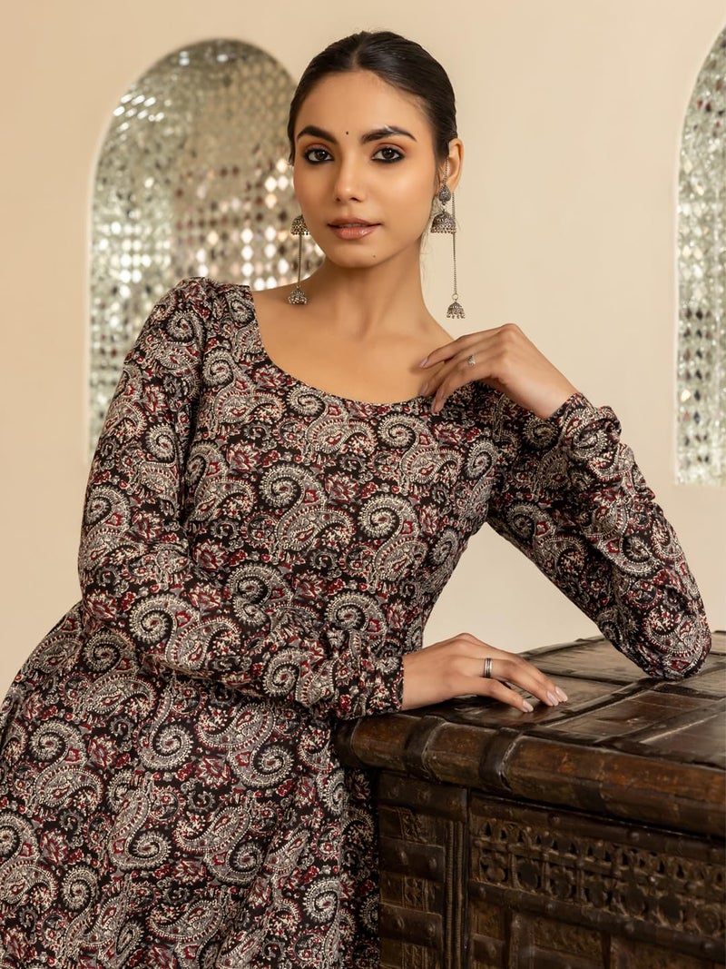 FIORRA Women's Brown Paisley Printed Cotton Anarkali Kurta FAR0114 - Image 5