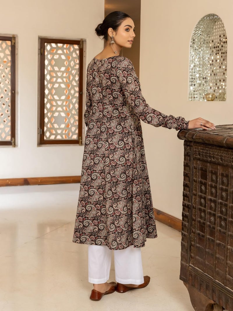 FIORRA Women's Brown Paisley Printed Cotton Anarkali Kurta FAR0114 - Image 2