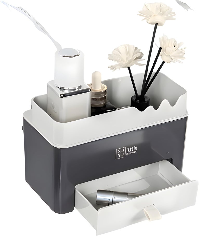 Jinila Multipurpose Wall Mounted Bathroom Storage Organizer Shelf with Mini Drawer and Scissors Separate Compartment for Bathroom and Wash Basin (Pack of 1, Gray and Cream) - Image 1