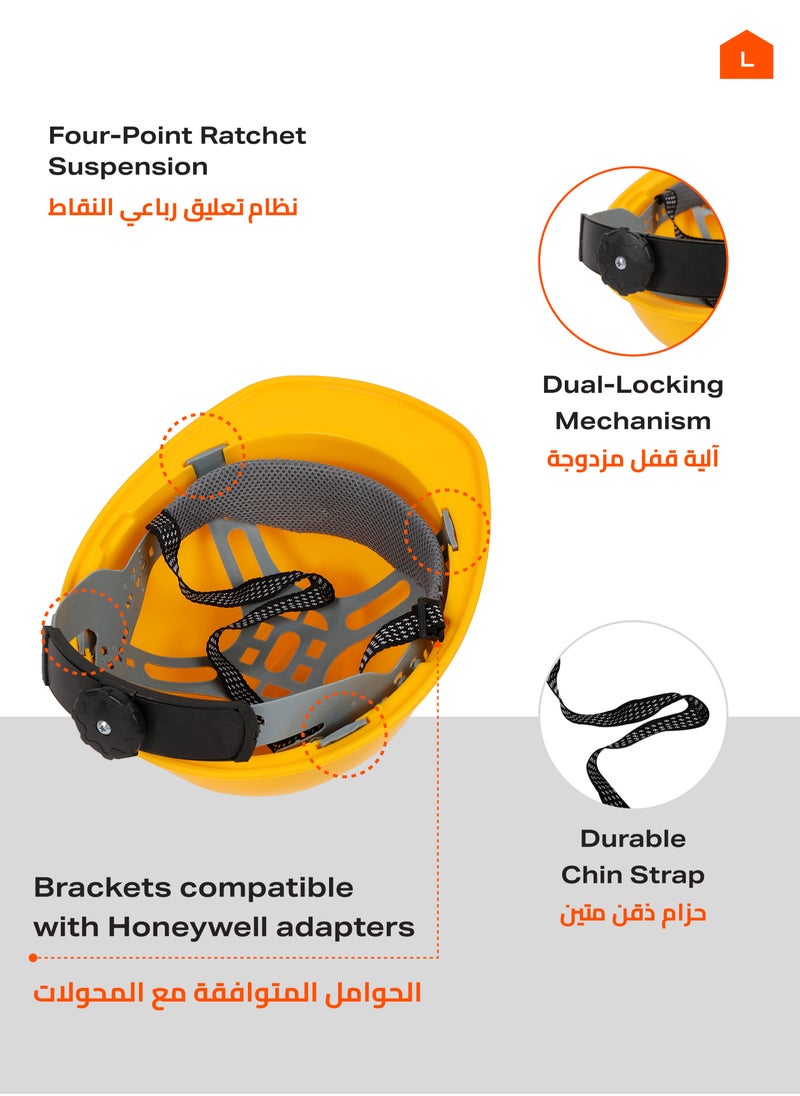 LAWAZIM - Safety Helmet Set of 4 -Yellow- Adjustable Hard Hats with Sweatband, Lightweight PE Build Impact-Resistant, Rack-and-Pinion Fit, Perfect for Construction Welding, Woodworking Industrial Safety - Image 1