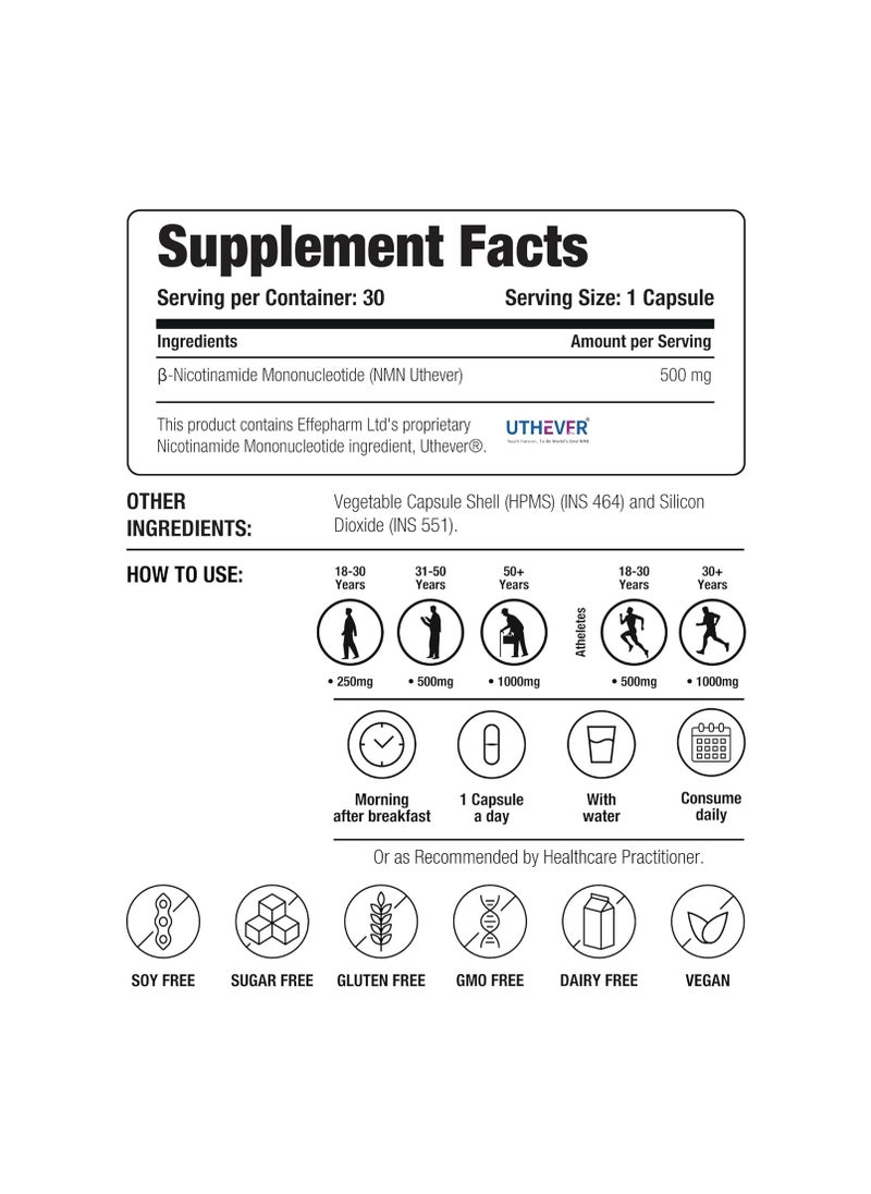 Decode Age Nmn Pro Uthever 500 World’S Most Trusted Ultra-Pure Slow Down Ageing Improve Muscle Strength Neurological Function - 30 Veg Capsules  - Image 4