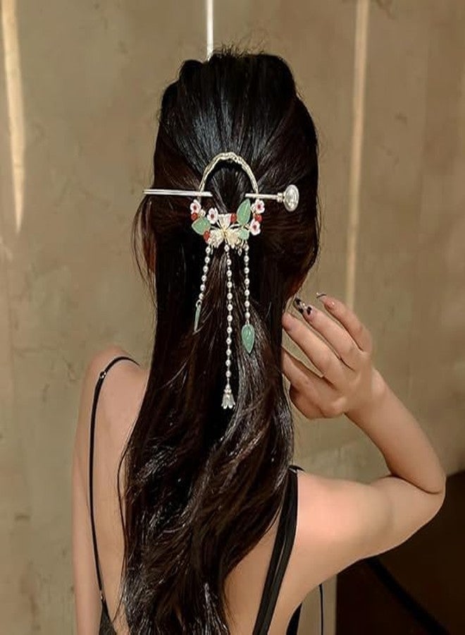 GODFLY Crystal Pearl Tassel Hair Stick Bridal Hair Accessory Ethnic Hairpin Hair Jewelry For Women Long Hair Stick Indian Hair Accessories - Image 3