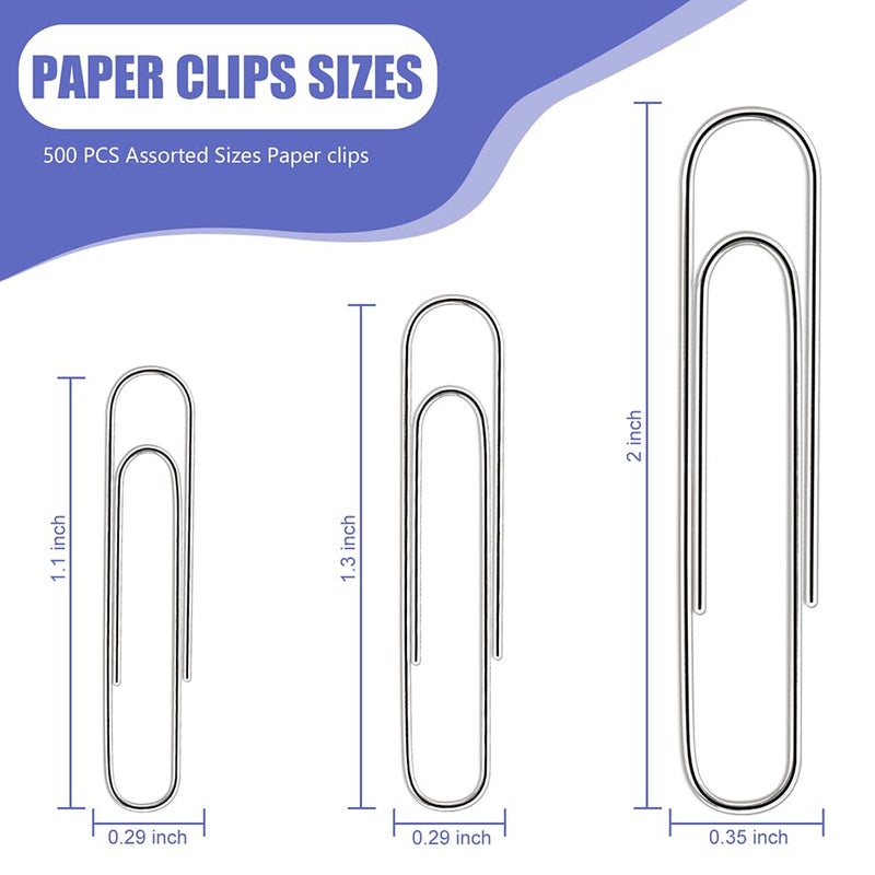 KIAFUM Paper Clips, 500 Pcs Assorted-Size Paperclips, Premium Silver Paperclip Large Medium and Small, Rustproof Metal Paper Clips for Office, School, Home - Image 2
