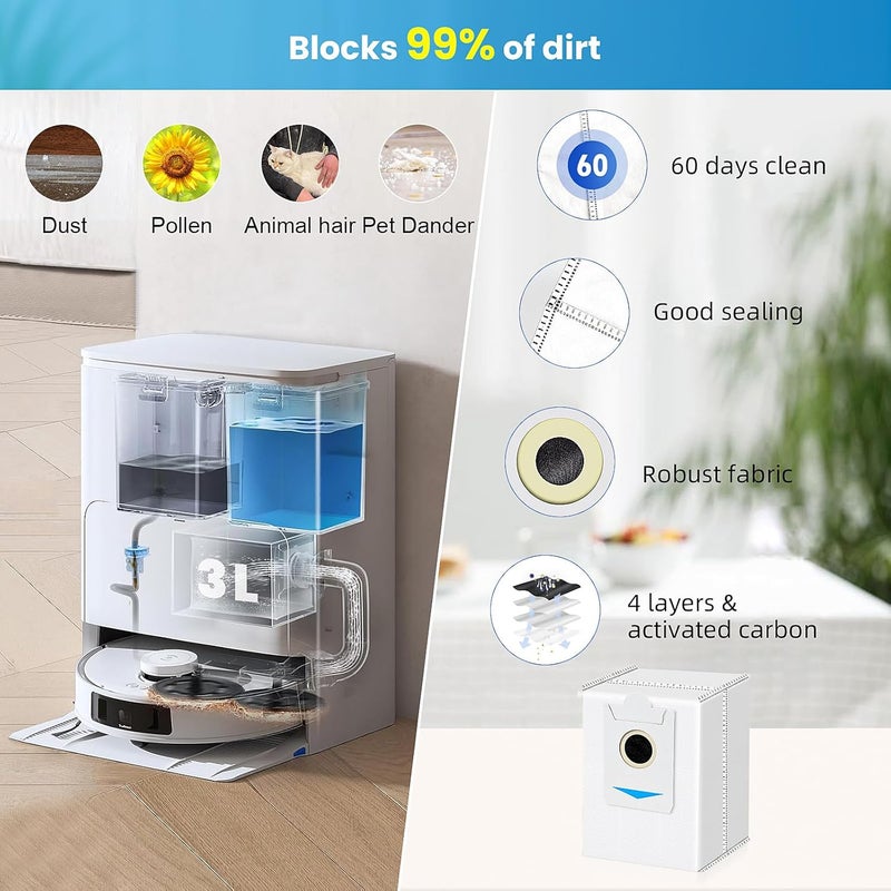 22 قطعة من مجموعة إكسسوارات مكنسة الروبوت ECOVACS DEEBOT T30S، تشمل: فرشاة مطاطية واحدة، 4 فلاتر، 6 وسائد، كيس غبار مخصص لمكنسة T30S، 4 فرشات جانبية، وأداة تنظيف واحدة. - Image 3