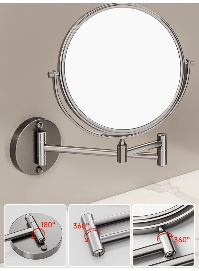 Wall Mounted Makeup Mirror 8 Inch Double-Sided Extendable Mirror 1X/3X Magnifying 360° Rotation Anti-Fog Aluminum Design - Image 2