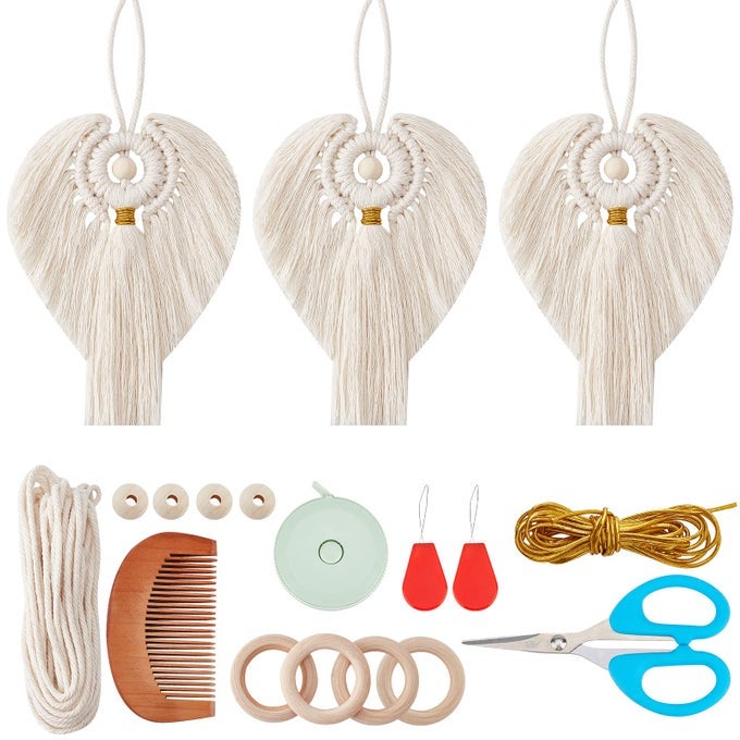 3 SET DIY MACRAME ANGEL KIT HANGING ORNAMENT BOHO WALL DECOR SPRING GIFT FOR MOM GIRLS BEGINNERS DIY KIT