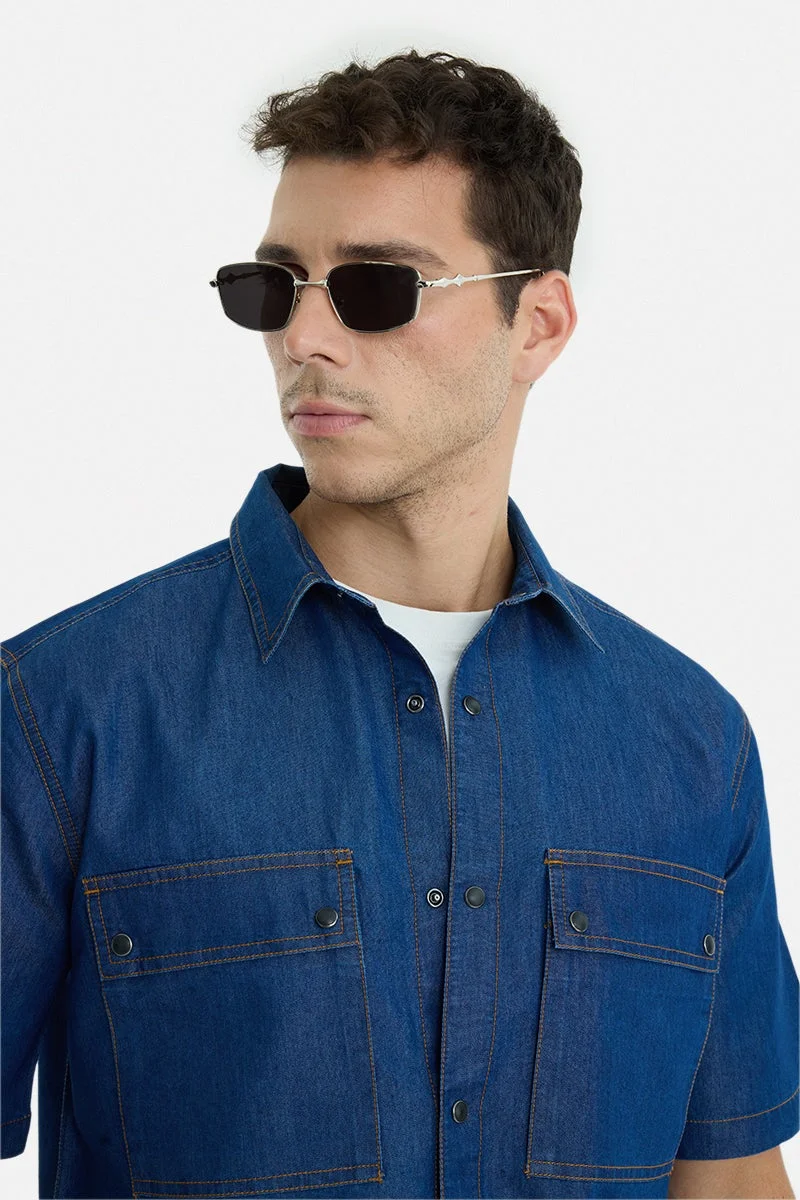 سنيتش Dark Blue Solid Half Sleeve Regular Fit Casual Shirt