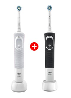 Oral-B Vitality D100 Black And White 1+1 Free Bundle Electric Rechargeable Toothbrush, 2 Minutes Timer, Cross Action Brush Head, With Uae 3 Pin Plug  - Image 2