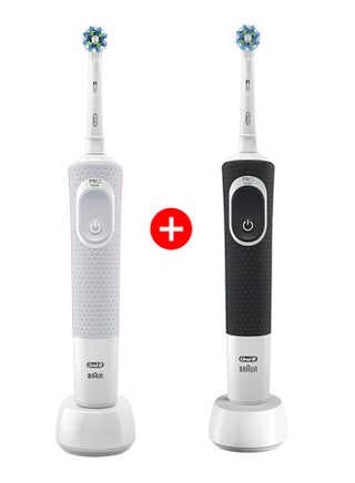 Vitality D100 Black And White 1+1 Free Bundle Electric Rechargeable Toothbrush, 2 Minutes Timer, Cross Action Brush Head, With Uae 3 Pin Plug - view 2