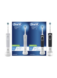 Oral-B Vitality D100 Black And White 1+1 Free Bundle Electric Rechargeable Toothbrush, 2 Minutes Timer, Cross Action Brush Head, With Uae 3 Pin Plug  - Image 1