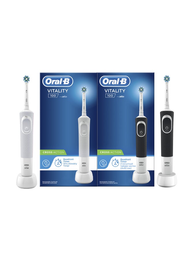 Oral-B - Vitality D100 Black And White 1+1 Free Bundle Electric Rechargeable Toothbrush, 2 Minutes Timer, Cross Action Brush Head, With Uae 3 Pin Plug - Image 1