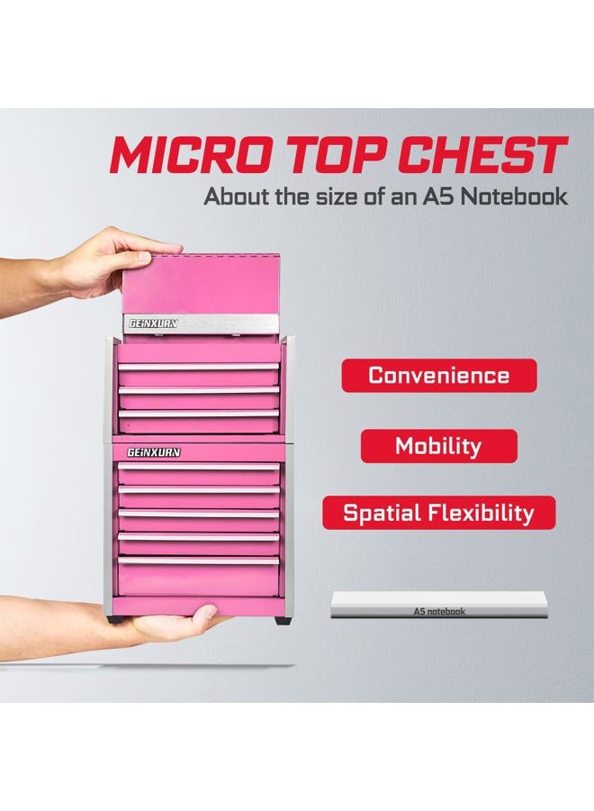 Geinxurn Mini Tool Box 3 Drawer Micro Top Chest and 5 Drawer Micro Roll Cab with Magnetic Locking Stackable Portable Hand Carry Tool Cases for Tools Storage (Pink) - Image 4