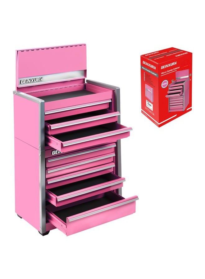 Geinxurn Mini Tool Box 3 Drawer Micro Top Chest and 5 Drawer Micro Roll Cab with Magnetic Locking Stackable Portable Hand Carry Tool Cases for Tools Storage (Pink) - Image 1