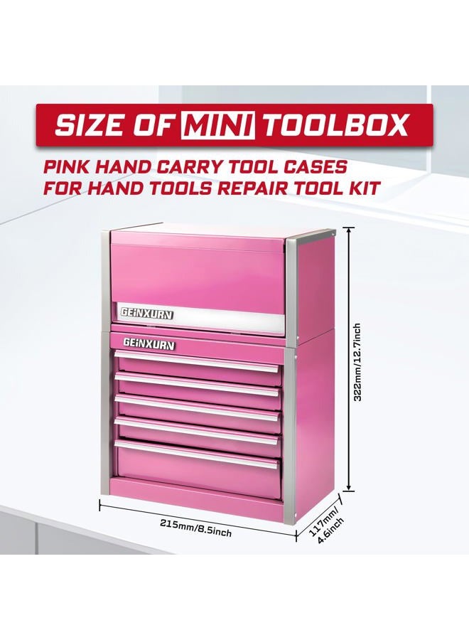 Geinxurn Mini Tool Box 3 Drawer Micro Top Chest and 5 Drawer Micro Roll Cab with Magnetic Locking Stackable Portable Hand Carry Tool Cases for Tools Storage (Pink) - Image 2