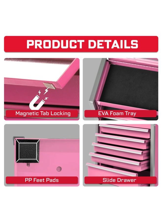 Geinxurn Mini Tool Box 3 Drawer Micro Top Chest and 5 Drawer Micro Roll Cab with Magnetic Locking Stackable Portable Hand Carry Tool Cases for Tools Storage (Pink) - Image 3
