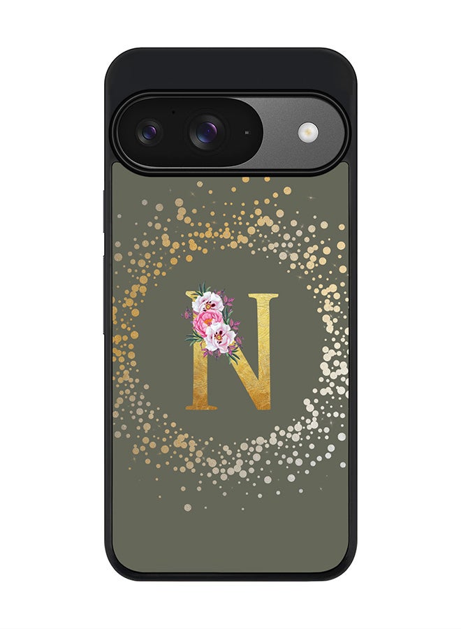 Stylizedd For Google Pixel 9 Case,Slim fit Camera Protection, Shockproof Thin Phone cover - Custom Monogram Floral - N (Olive Green ) - Image 1