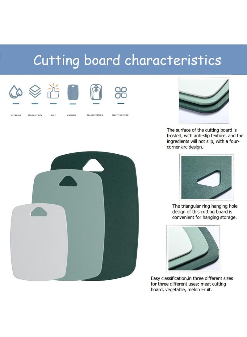 كيتشينو مجموعة الواح تقطيع بلاستيكية من 3 قطع، الواح تقطيع سميكة للمطبخ للحوم والخضروات والفواكه بمقبض سهل الامساك، امنة للاستخدام في غسالة الصحون، مناسبة للتخييم في الهواء الطلق وسيارات ار في (اخضر) - Image 3
