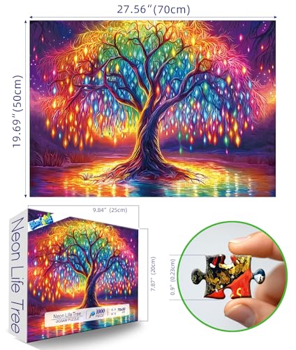 Blueforest Neon Life Tree 1000 Piece Puzzles for Adults Hard Challenge Art Jigsaw Puzzle for Gifts Xmas Birthday Party Games Family 275x197 inch Dust Free Puzzle - Image 5