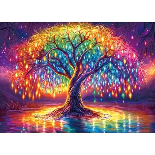 Blueforest Neon Life Tree 1000 Piece Puzzles for Adults Hard Challenge Art Jigsaw Puzzle for Gifts Xmas Birthday Party Games Family 275x197 inch Dust Free Puzzle - Image 1