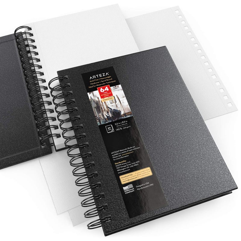ARTEZA Watercolor Sketchbook Set, 3-Pack, 64 Pages per Book, 5.5 x 8.5 Inches, Black Hardcover Spiral Notebooks, 140-Pound Premium Watercolor Paper for Artists - Image 4