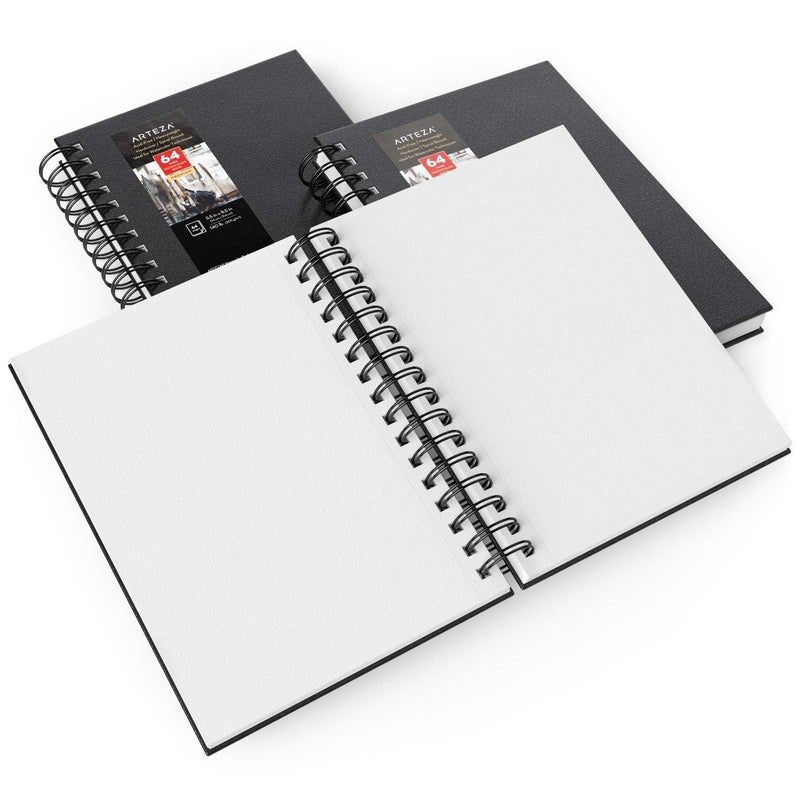 ARTEZA Watercolor Sketchbook Set, 3-Pack, 64 Pages per Book, 5.5 x 8.5 Inches, Black Hardcover Spiral Notebooks, 140-Pound Premium Watercolor Paper for Artists - Image 3