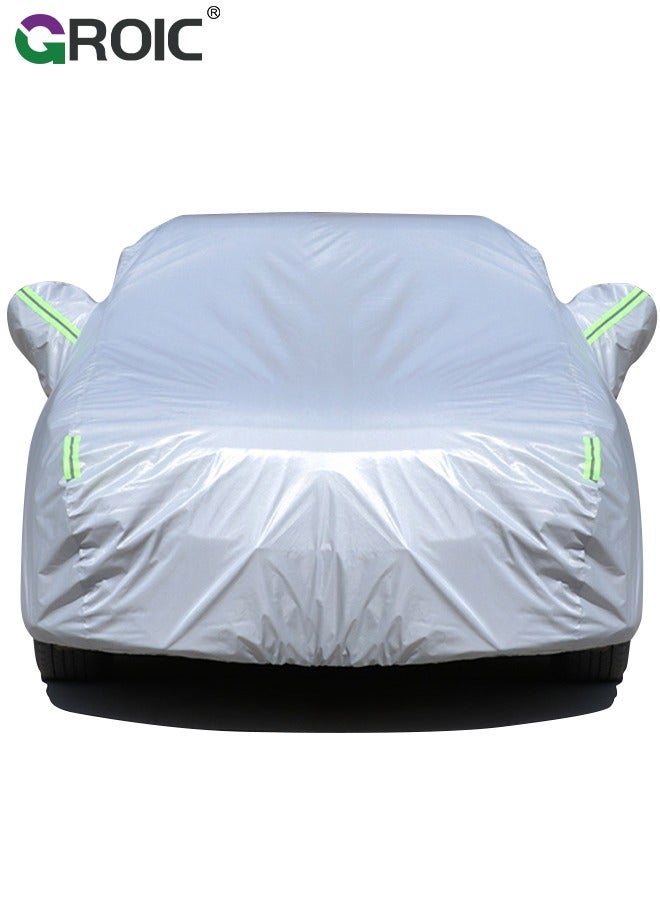 Multi-Layers Car Cover Waterproof All Weather for Automobiles, Outdoor Full Cover Windproof, Sand proof, Rain proof, UV proof Car Covers with Zipper Door Car Protection White, YXL (Grey)