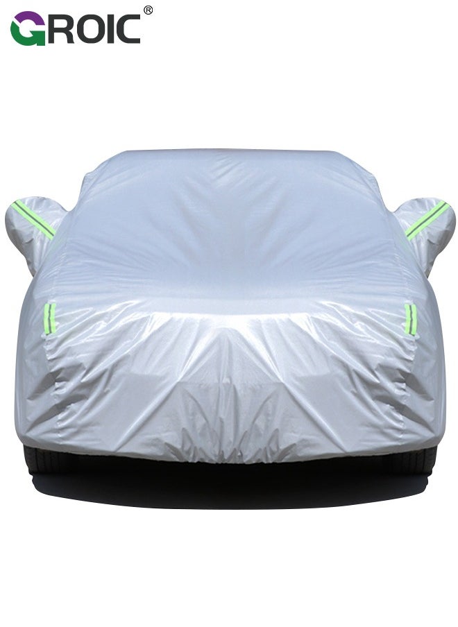 GROIC Multi-Layers Car Cover Waterproof All Weather for Automobiles, Outdoor Full Cover Windproof, Sand proof, Rain proof, UV proof Car Covers with Zipper Door Car Protection White, YXL (Grey)  - Image 1