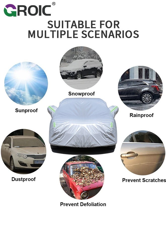 GROIC Multi-Layers Car Cover Waterproof All Weather for Automobiles, Outdoor Full Cover Windproof, Sand proof, Rain proof, UV proof Car Covers with Zipper Door Car Protection White, YXL (Grey)  - Image 5