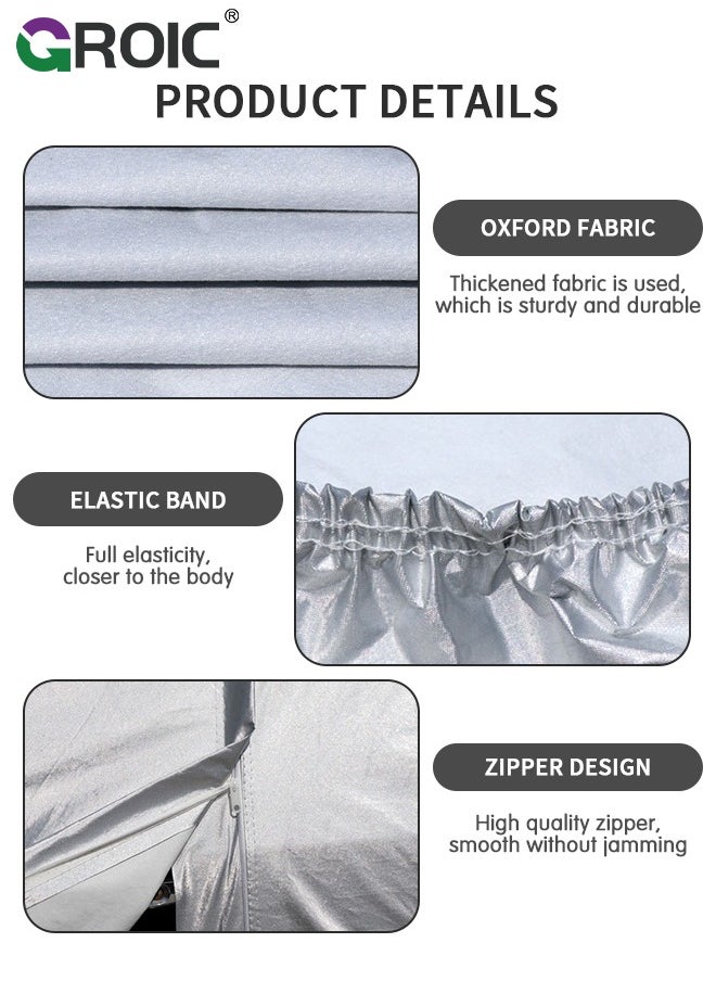 GROIC Multi-Layers Car Cover Waterproof All Weather for Automobiles, Outdoor Full Cover Windproof, Sand proof, Rain proof, UV proof Car Covers with Zipper Door Car Protection White, YXL (Grey)  - Image 3
