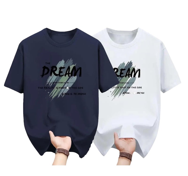 Lymio Men T-Shirt || T Shirt for Men || Available in Combo Pack of 2 (T-49-51-Blue-White-L) - Image 1