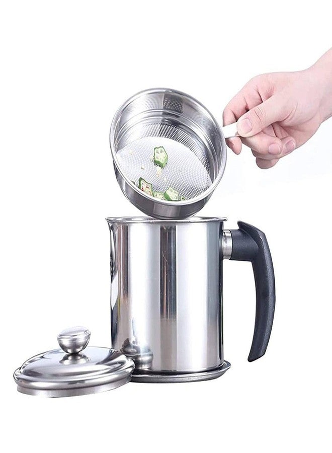 VINSU Oil Strainer Pot Grease Can - Stainless Steel Cooking Grease Container,Reuse Oil Storage Best Oil Shaver Can Container with Removable Filter Anti-Scalding Handheld - Image 1