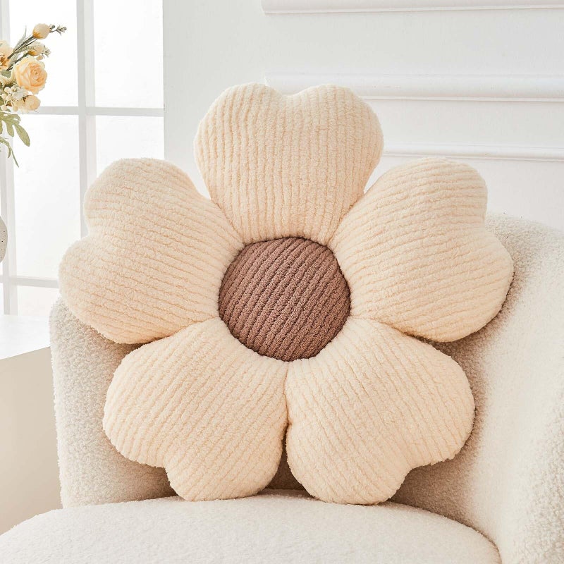 Kcvvcr Flower Throw Pillow Cute Flower Shaped Pillow Decorative Throw Pillow for Bed Couch Soft Daisy Pillows Floor Seating Cushion Cushions 149 Inch IvoryBrown - Image 2