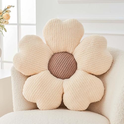 Kcvvcr Flower Throw Pillow Cute Flower Shaped Pillow Decorative Throw Pillow for Bed Couch Soft Daisy Pillows Floor Seating Cushion Cushions 149 Inch IvoryBrown - Image 1