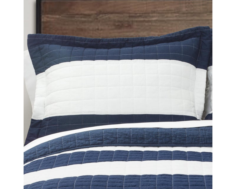 Lush Decor New Berlin Quilt Striped Pattern 2 Piece Bedding Set, Twin, Navy & White - Image 2